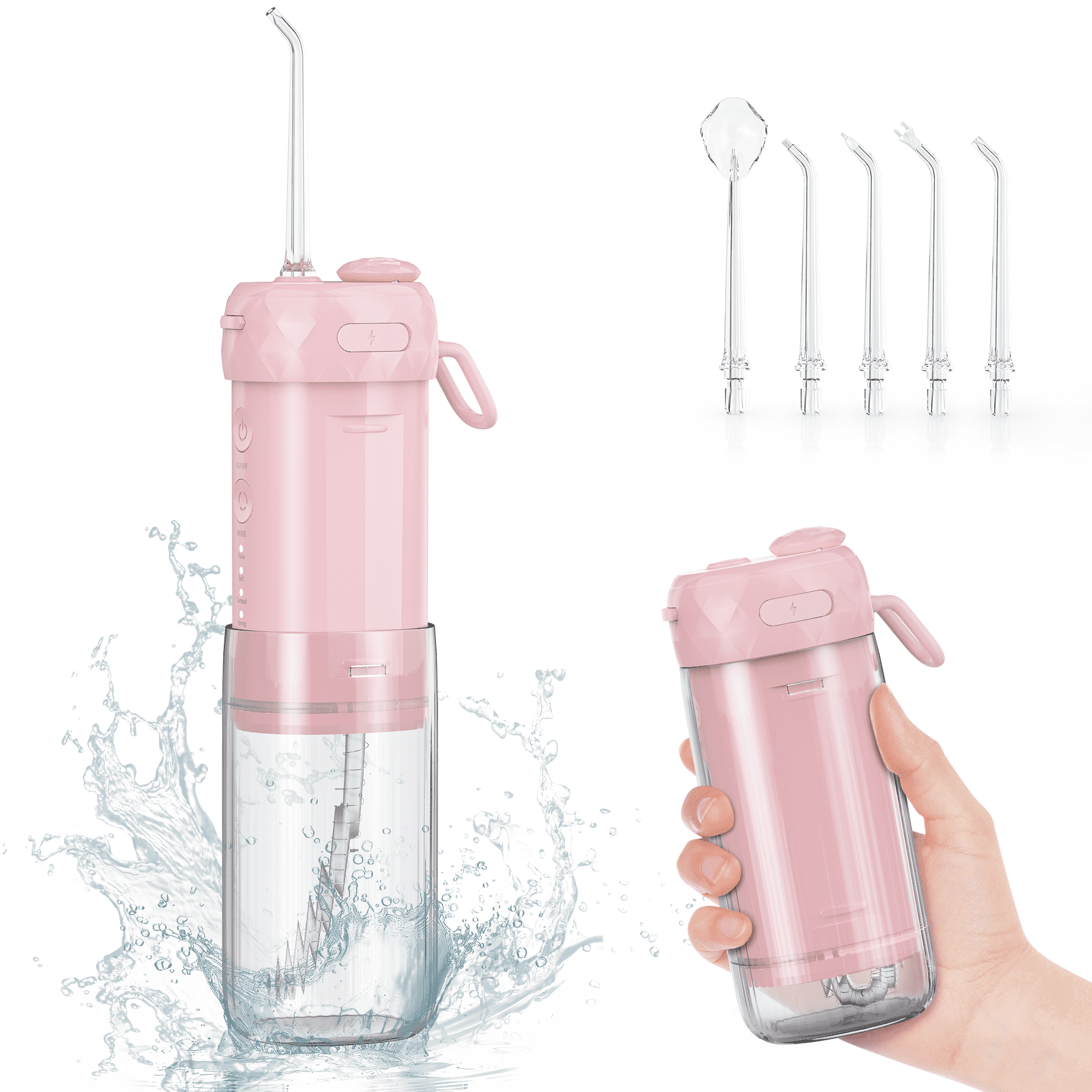 VIIWII Portable Water Flosser for Teeth Mini Cordless Rechargeable with 4 Modes,IPX7 Waterproof,200ML Large Tank,Oral Irrigator for Travel Home Use,Pink