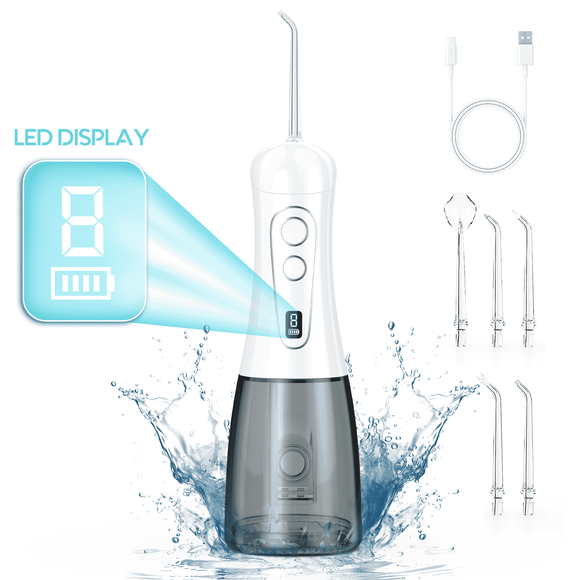VIIWII Cordless Water Flosser , 400ML Large Tank Oral Irrigator, 8 Modes with LED Display, IPX7 Waterproof, Rechargeable Portable Dental Flosser for Home Travel (White)