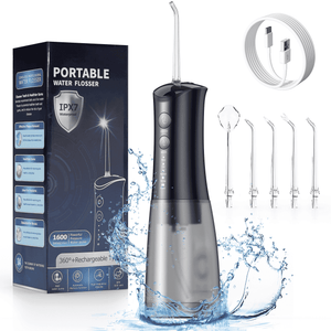 VIIWII Portable Water Flosser ¨C 360ML Oral Irrigator for Teeth & Braces, IPX7 Waterproof, Rechargeable Dental Cleaner with 5 Nozzles, Black