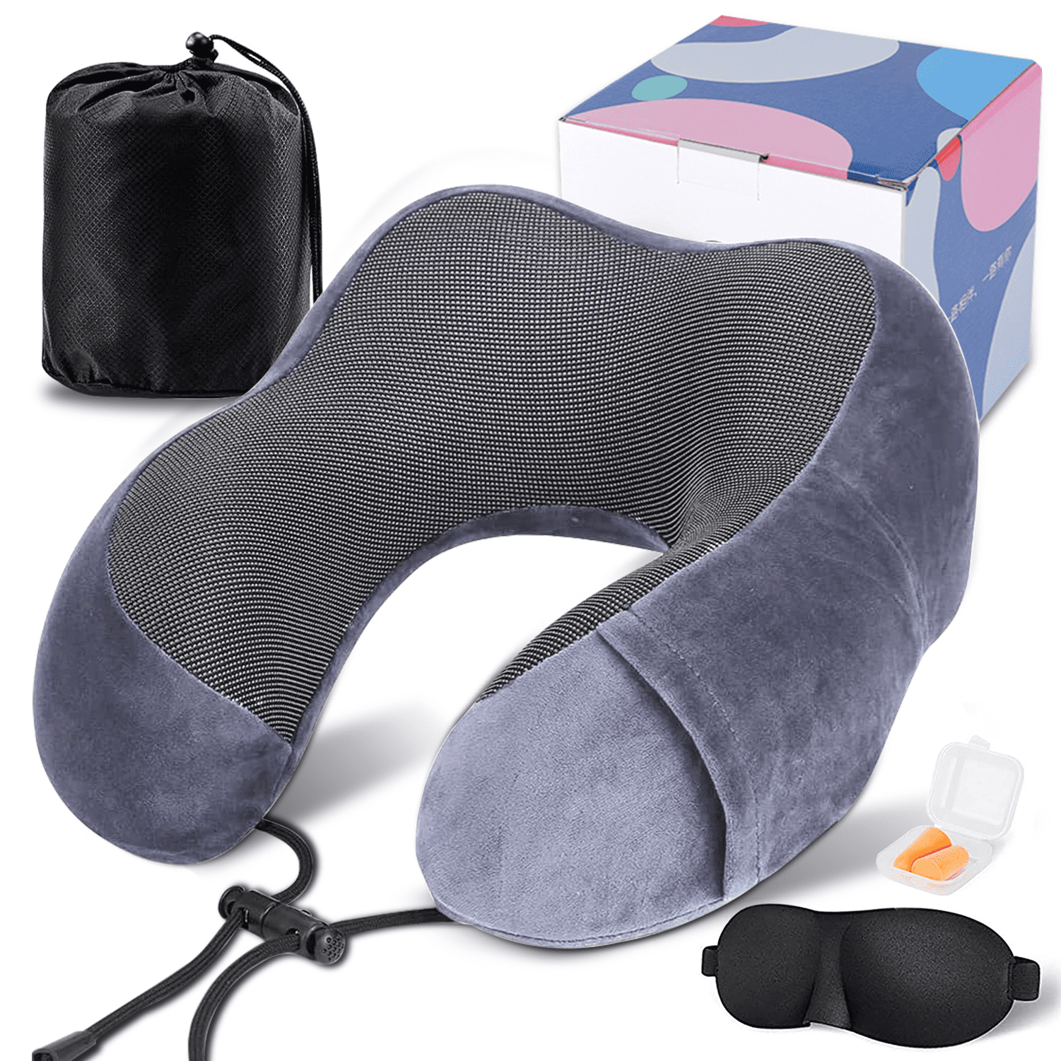 VIIWII Travel Pillow for Adults Memory Foam Lightweight Neck Pillows for Sleeping on Airplane Gray