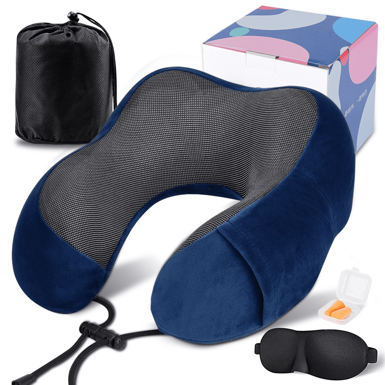 VIIWII Travel Pillow for Adults Memory Foam Lightweight Neck Pillows for Sleeping on Airplane Navy Blue
