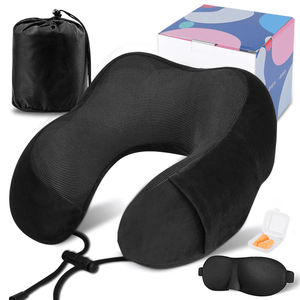 VIIWII Travel Pillow for Adults Memory Foam Neck Pillows for Sleeping on Airplane Lightweight Black
