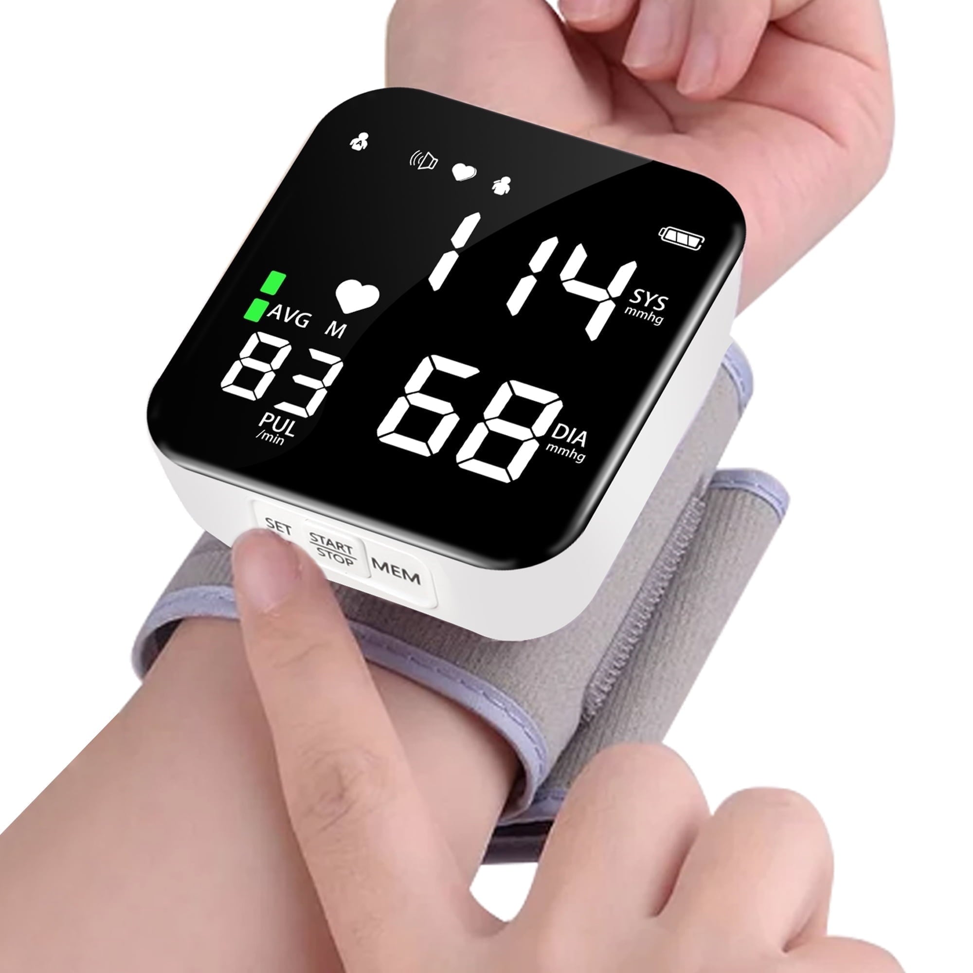 VIIWII Automatic Wrist Blood Pressure Monitors with Adjustable Cuff and Large LCD Display Rechargable BP Monitor Machine for Home Use,White